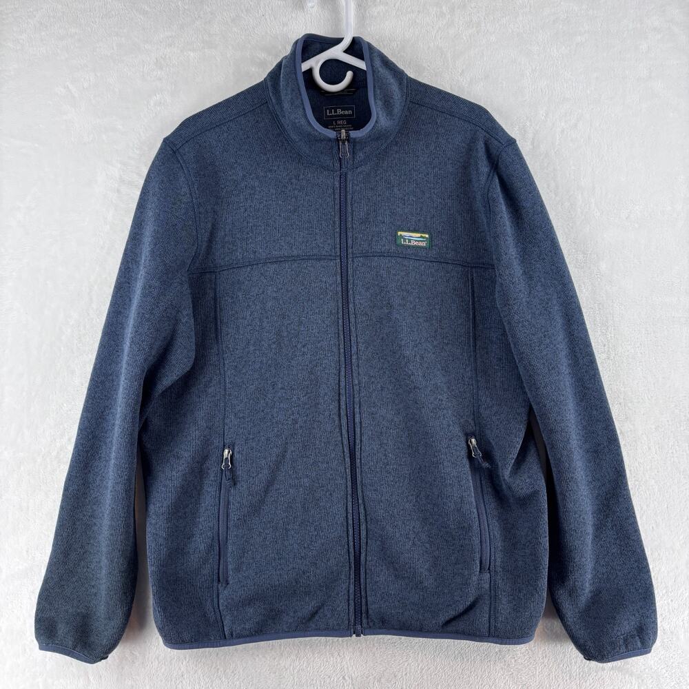 LL Bean Sweater Fleece Full Zip Jacket Mens Large Blue Full Zip Pockets